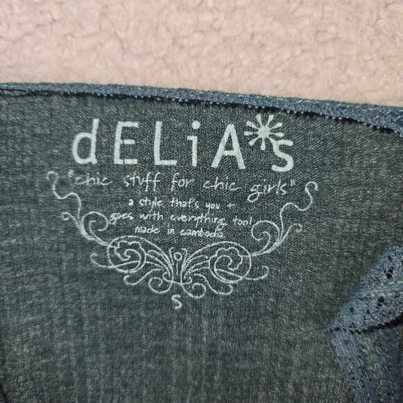 Delias Green Lace Trim Ribbed Camisole Cami Tank Top Small Y2K Vintage - Picture 3 of 9